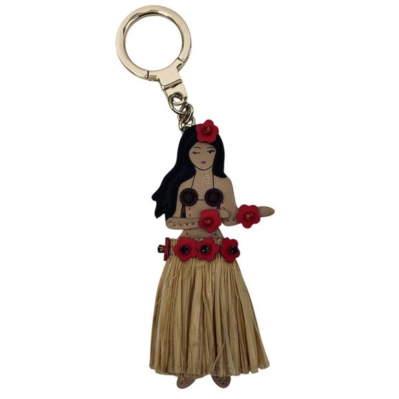Kate Spade Leather Hula Girl Keychain Bag Charm Key Fob with Link Chain RARE - Picture 1 of 6